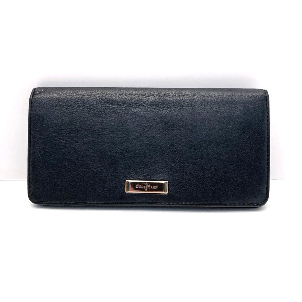 Cole Haan Black Leather Wallet 7.25"x4" Fold Over Snap Close Zip Pockets Soft